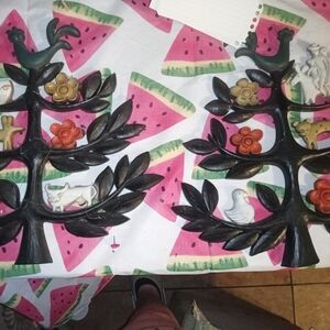 Black Metal Tree Wall Decor with Animal Accents